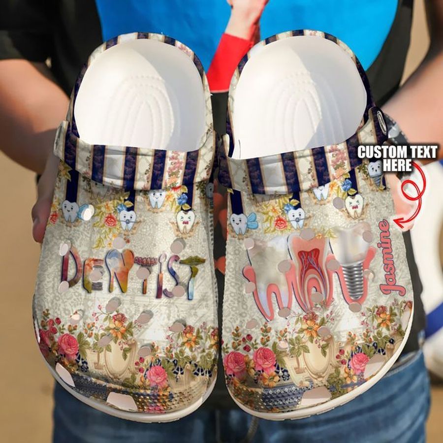 Dentist Personalized Floral Sku 820 Crocs Crocband Clog Comfortable For Mens Womens Classic Clog Water Shoes
