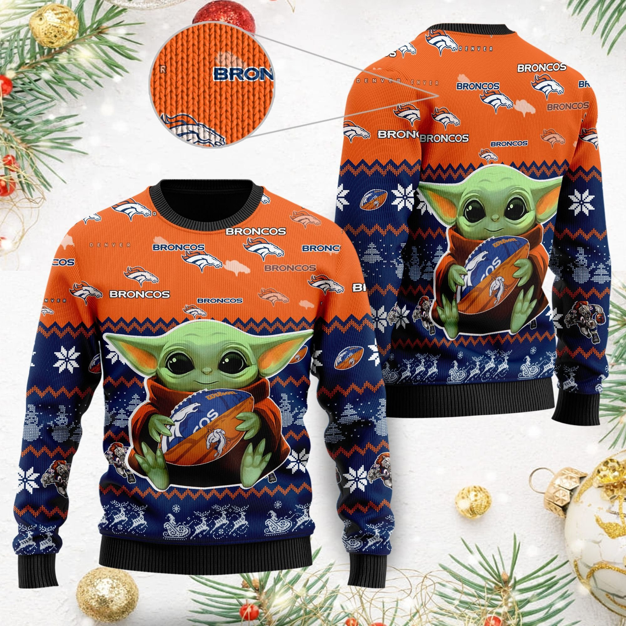 Denver Broncos Baby Yoda Ugly Christmas Sweater Ugly Sweater Christmas