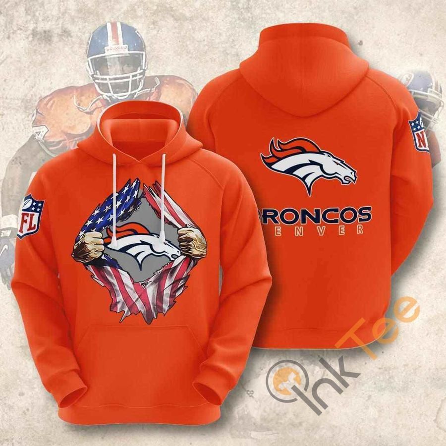 Denver Broncos Nfl American Ripped Hoodie 3D