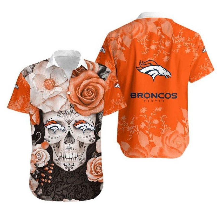 Denver Broncos Skull Gift For Fan Hawaiian Graphic Print Short Sleeve Hawaiian Shirt