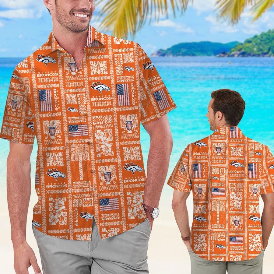 Denver Broncos Summer Commemorative Short Sleeve Button Up Tropical Aloha Hawaiian Shirts For Men Women