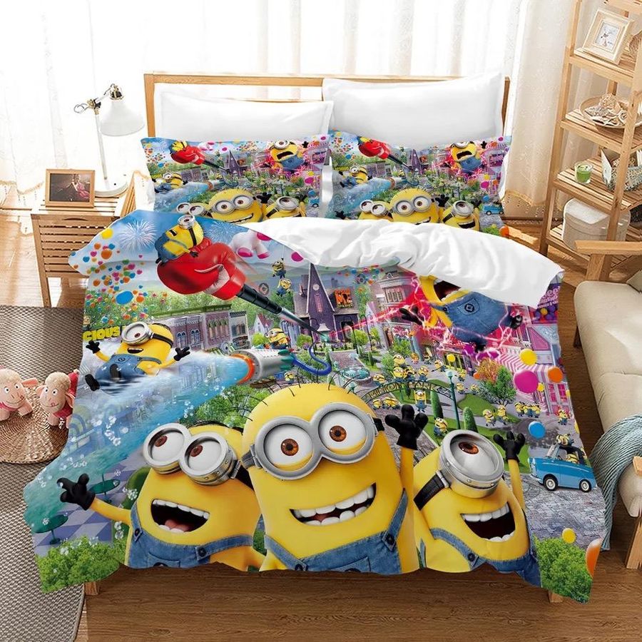 Minions Duvet Cover Set Despicable Me Kids Bedding Quilt Cover Pillow Case 