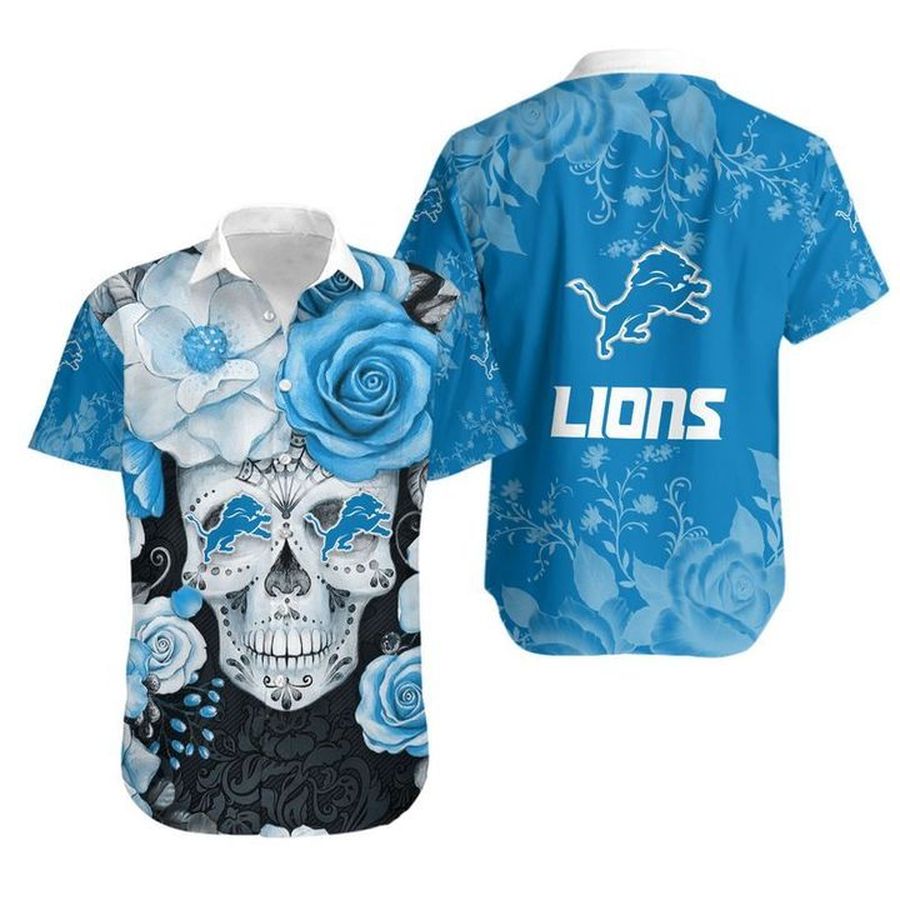 Detroit Lions Skull Gift For Fan Hawaiian Graphic Print Short Sleeve Hawaiian Shirt
