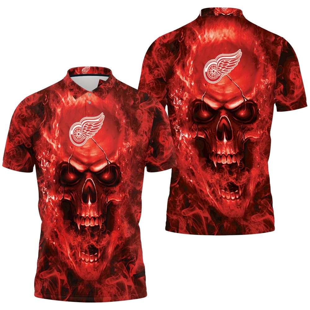Detroit Red Wings Nhl Fans Skull Polo Shirt All Over Print Shirt 3d T-shirt