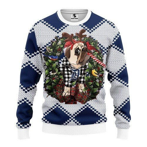 Detroit Tigers Pug Dog Ugly Christmas Sweater All Over Print