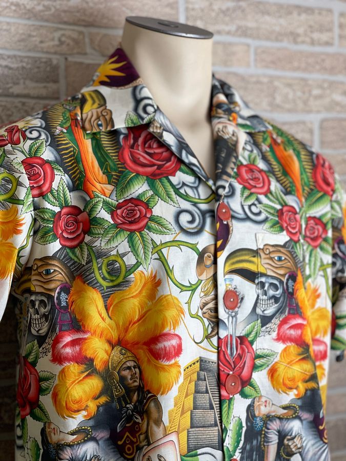 Dia de los muertos Hawaiian shirt with inspired images of the Virgin of Guadalupe-3