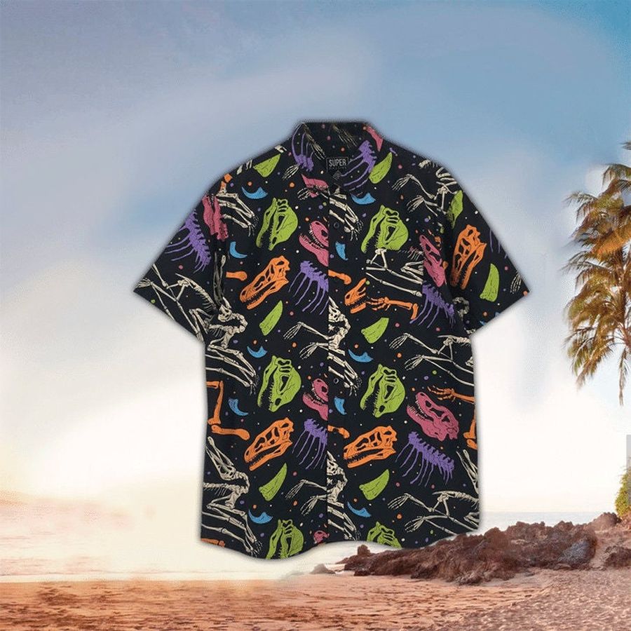 Dinosaur Skulls Dinosaurs Lovers' Button Down Aloha Colorful Hawaii Shirt