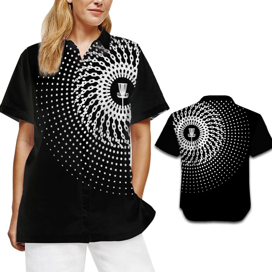 Disc Golf Basket Chains Black Women Hawaiian Shirt For Disc Golfers