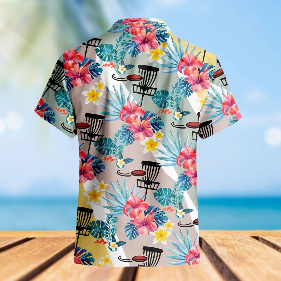 Disc Golf Silhouette Hawaiian Shirt, Golf Hawaiian Shirt, Golf And Flower Shirt, Disc Golf Lover Shirt, Golf Player Shirt, Aloha Golf Shirt