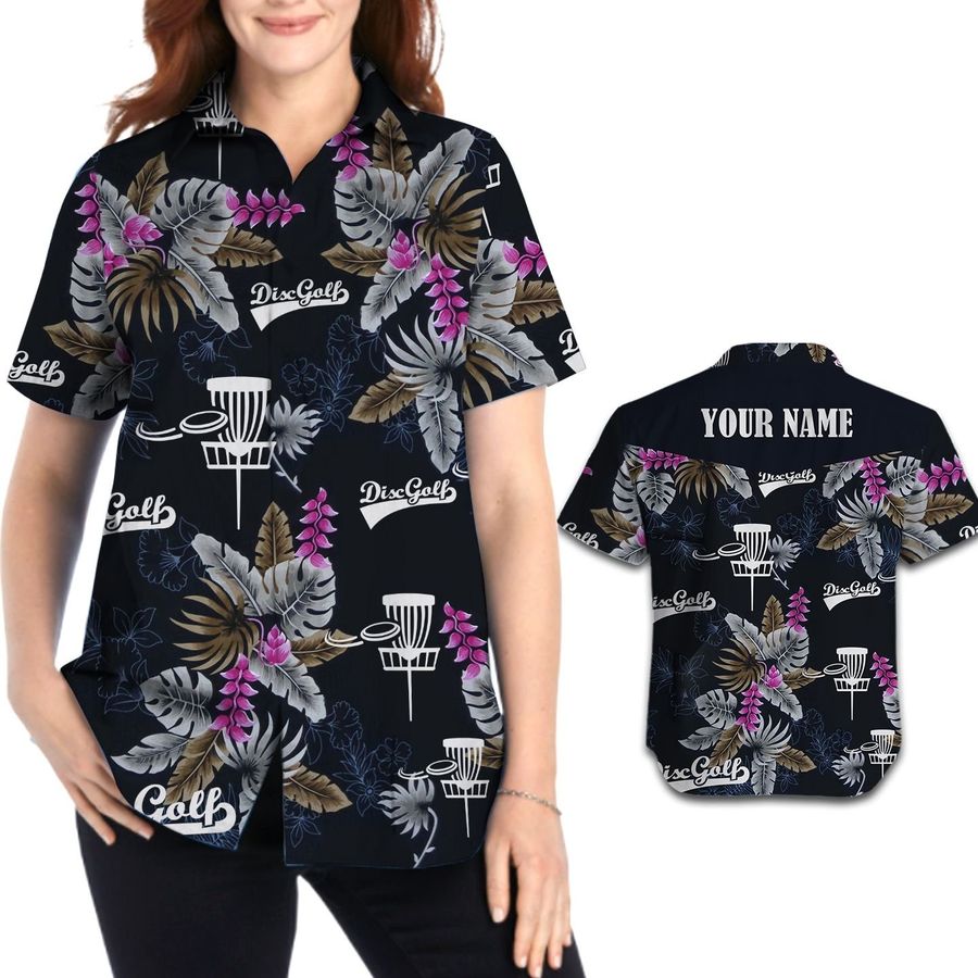 Disc Golf Tropical Floral Custom Name Personalized Gifts Women Aloha Hawaiian Shirt For Frisbee Golfers Sporty Lovers In Summer