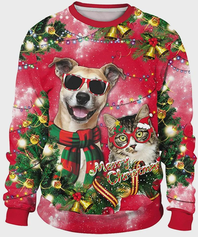 Dog And Cat Merry Christmas Ugly Christmas Sweater All Over