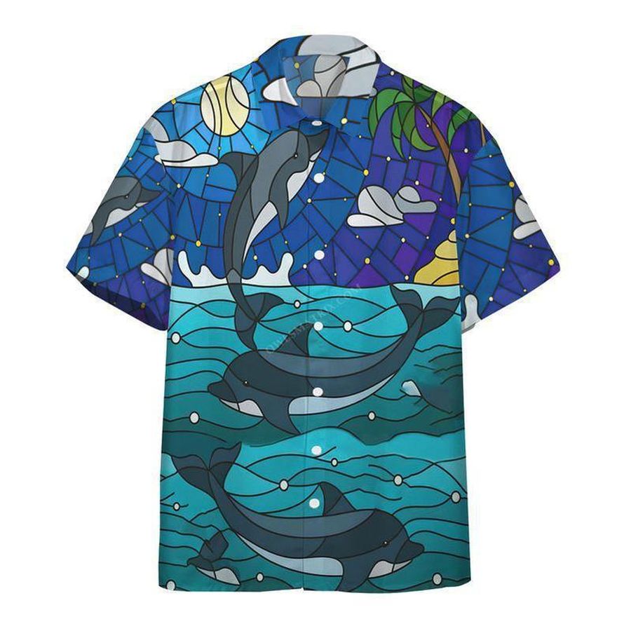 Dolphin Stained Glass Style 3D Printed Hawaiian Shirt