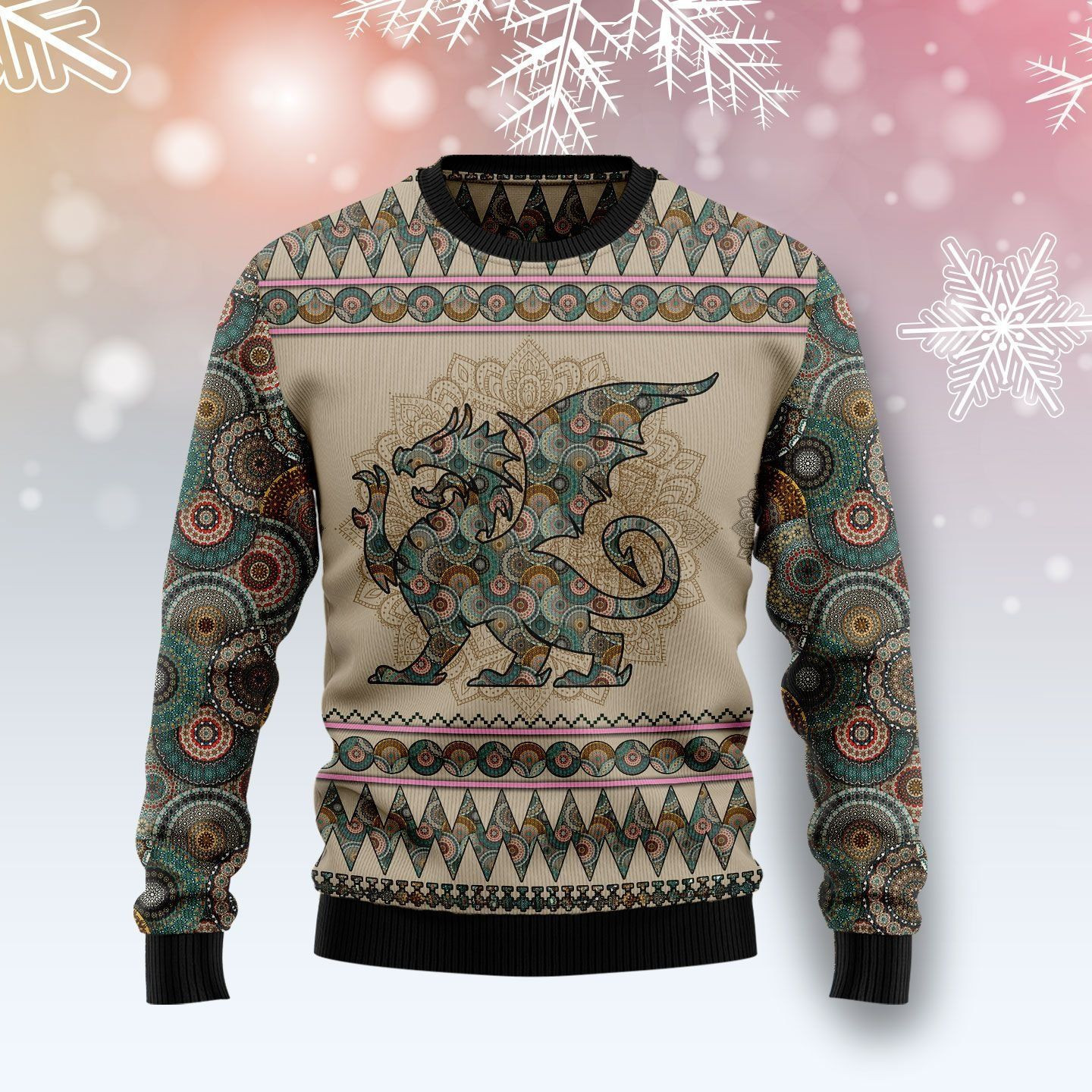 Dragon Mandala Ugly Christmas Sweater All Over Print Sweatshirt Ugly