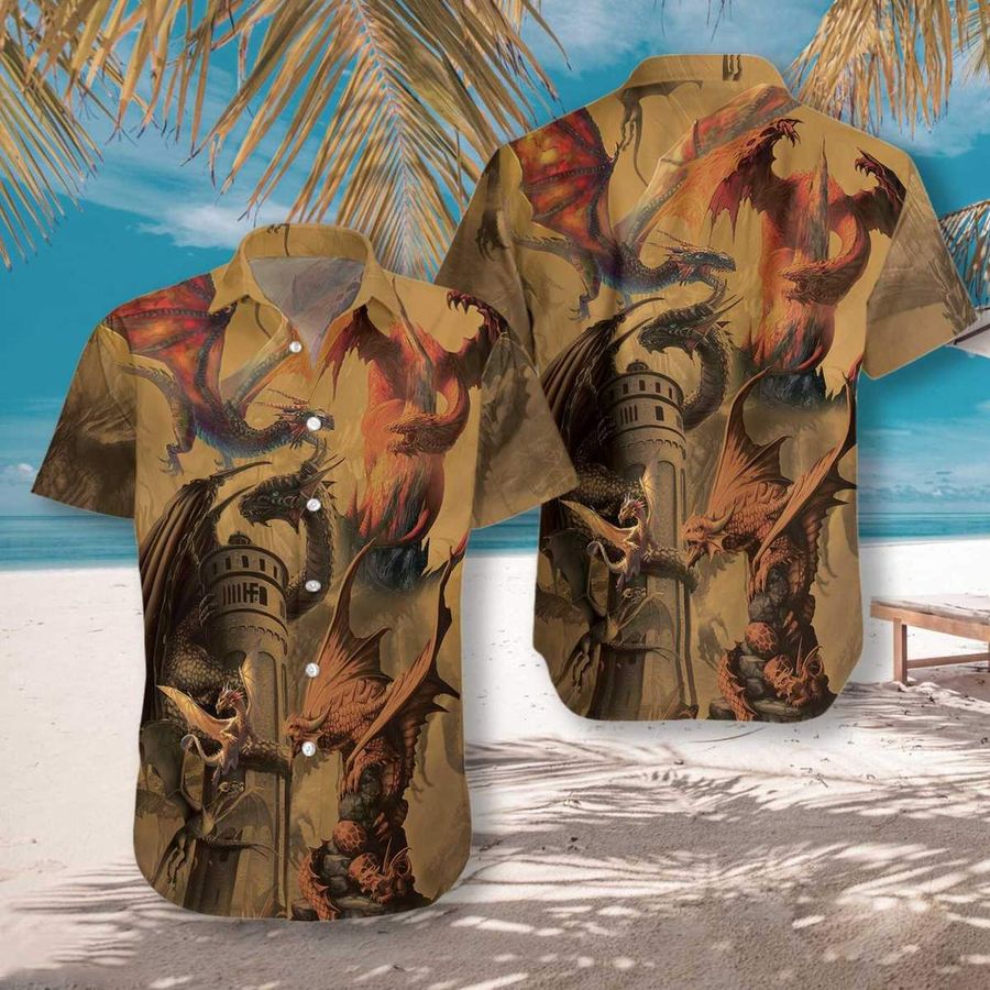 Dragon On The Castle Hawaiian Shirt Pre13290, Hawaiian shirt, beach shorts, One-Piece Swimsuit, Polo shirt, funny shirts, gift shirts, Graphic Tee