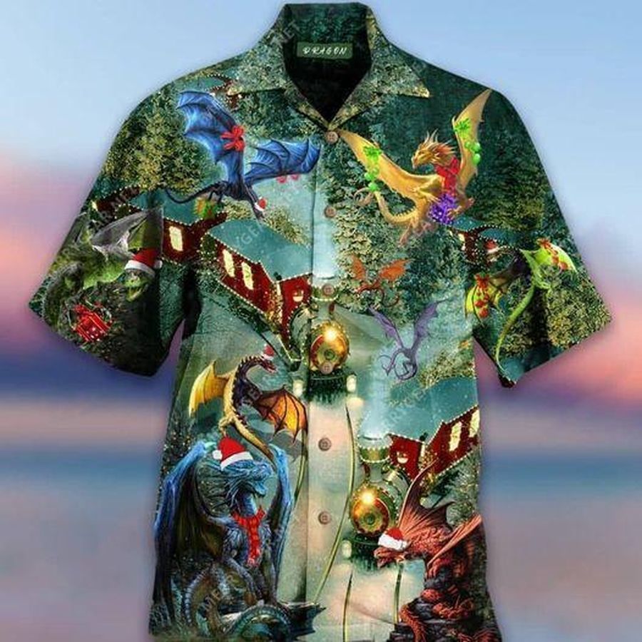 Dragons Christmas Train Hawaiian Shirt Pre13195, Hawaiian shirt, beach shorts, One-Piece Swimsuit, Polo shirt, funny shirts, gift shirts, Graphic Tee
