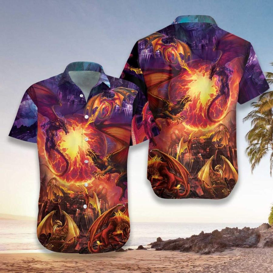 Dragons With Breathing Fire Art Hawaiian Shirt Pre13223, Hawaiian shirt, beach shorts, One-Piece Swimsuit, Polo shirt, funny shirts, gift shirts