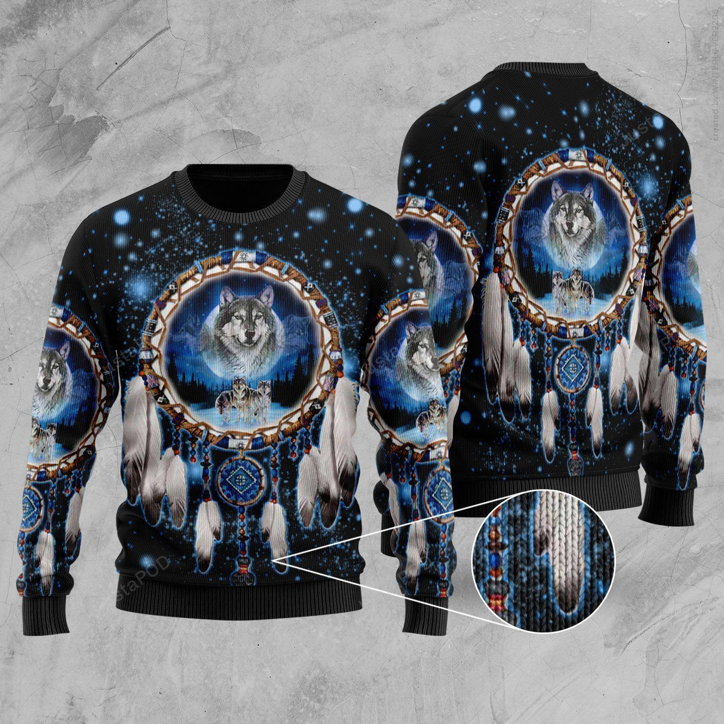 Dreamcatcher Wolf Ugly Christmas Sweater All Over Print Sweatshirt Ugly