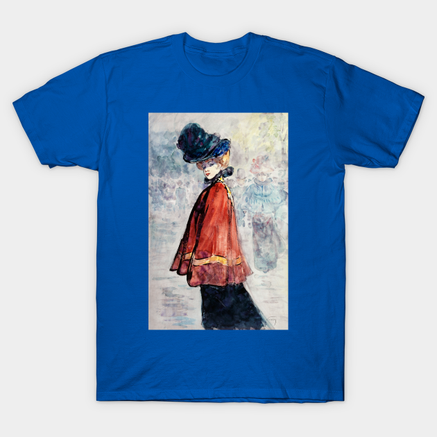 Elegant in red cape (1890-1900) painting in high resolution by Henry Somm T-shirt, Hoodie, SweatShirt, Long Sleeve