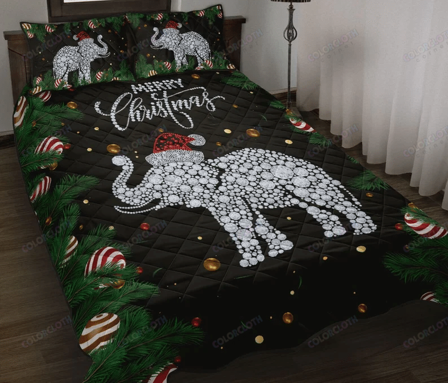 Elephant Dimond pine tree Merry Christmas Quilt Bedding Set.png