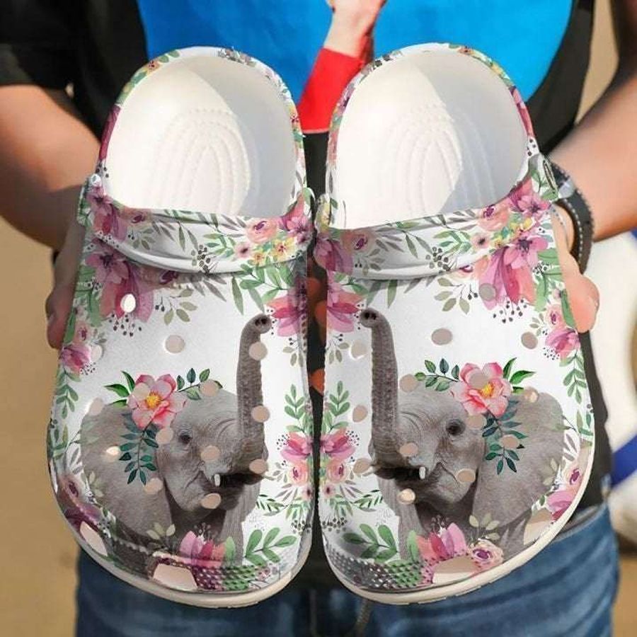 Elephant Floral Rubber Crocs Crocband Clogs, Comfy Footwear