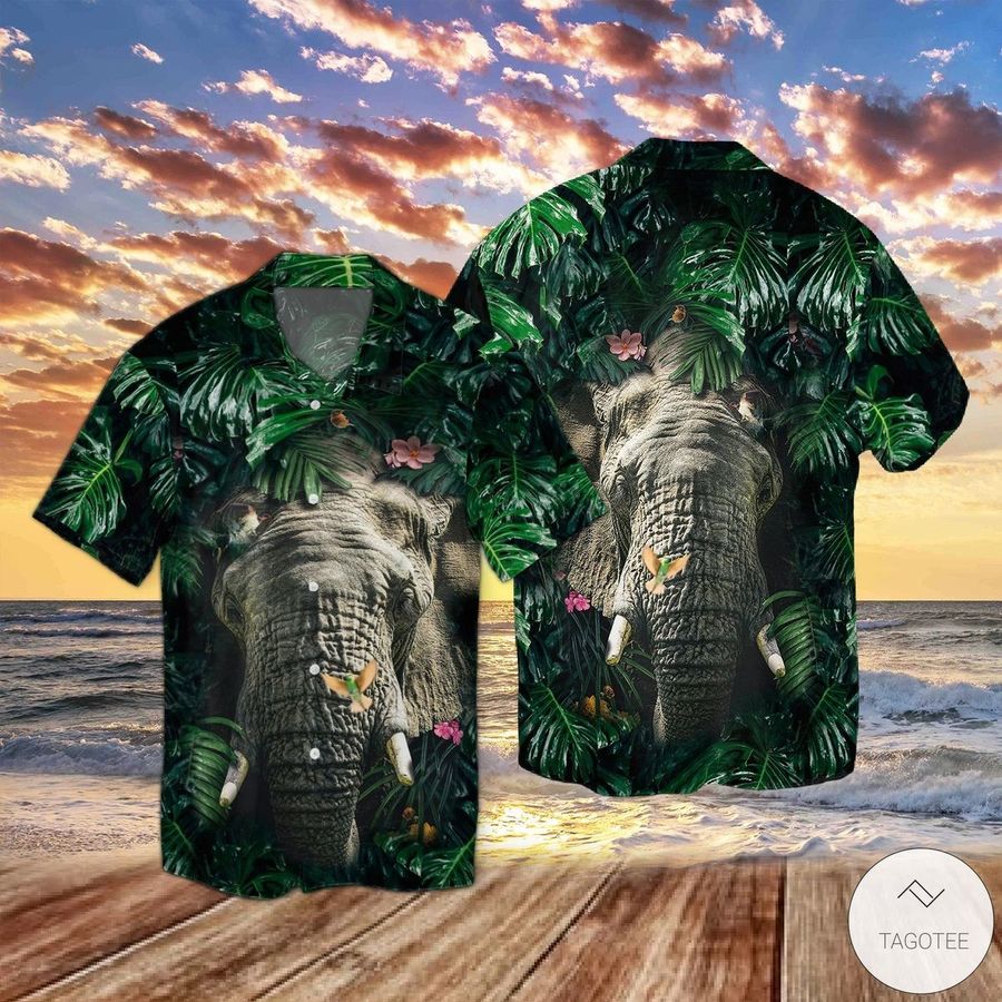 Elephant Hiding Tropical Hawaiian Shirt