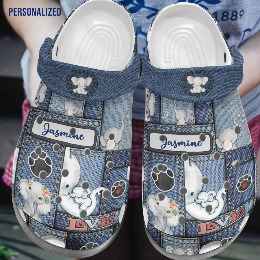 Elephant Personalized Personalize Clog Custom Crocs Fashionstyle Comfortable For Women Men Kid Print 3D Whitesole Elephant Jean Pattern