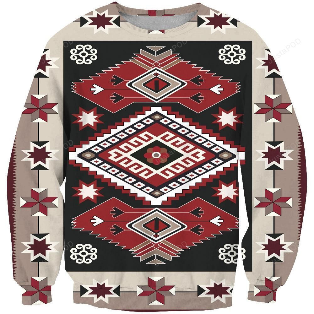 Ethnic Tribal Red Brown Pattern Ugly Christmas Sweater All Over