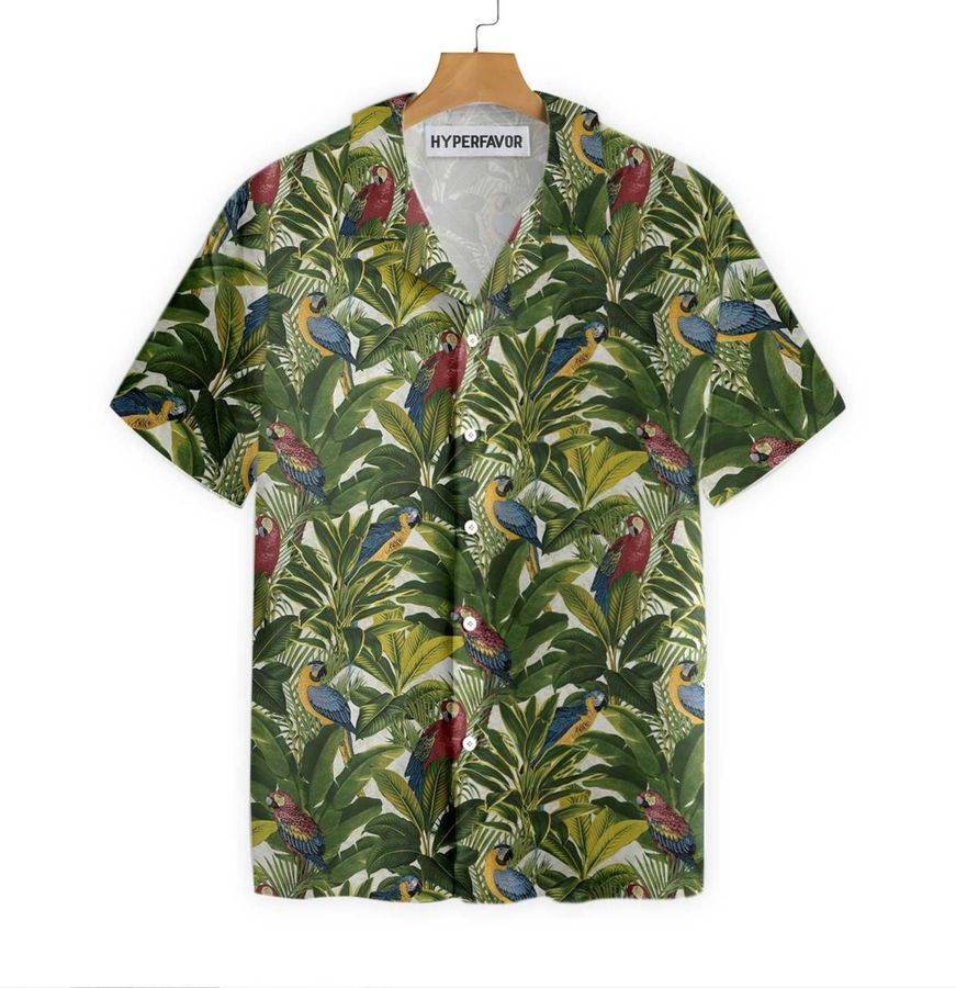 Exotic Parrots Tropical Leaves Hawaiian Shirt