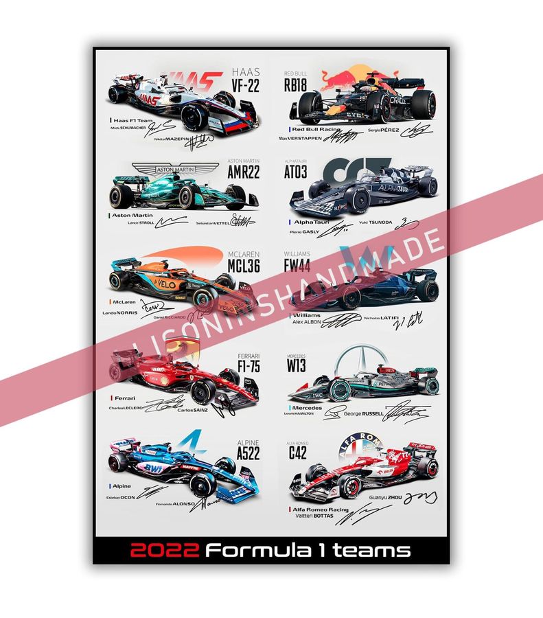 F1 Formula One Teams 2022 Signed Autographed Printed Poster, Formula 1 poster for Fans, Formula 1 2022 poster, Gift for F1 Fan