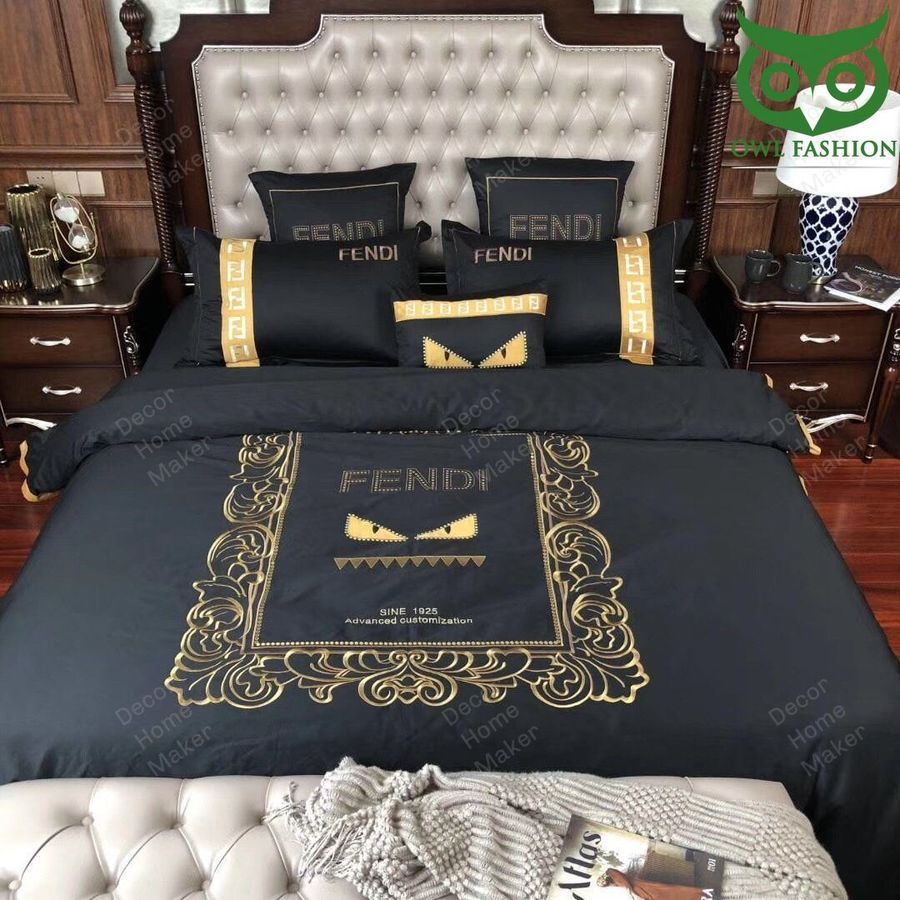 Fendi luxury logo full black bedding set