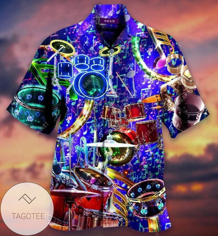 Find Amazing Colorful Neon Light Drum Unisex Hawaiian Aloha Shirts