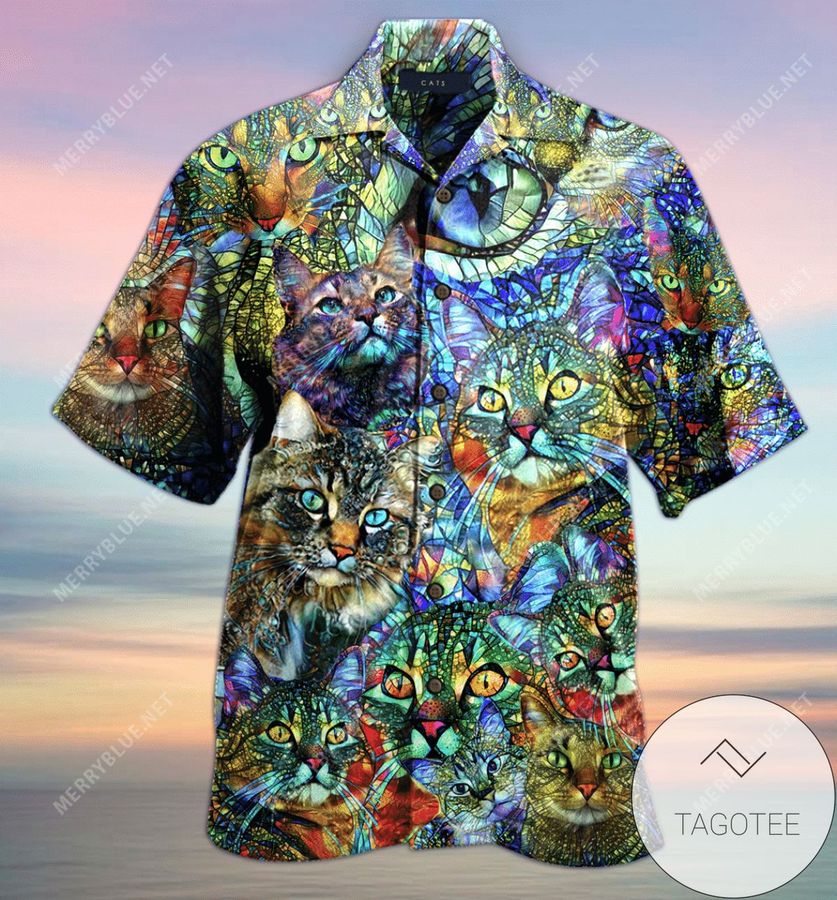 Find Amazing Kaleidoscope Cat Unisex Authentic Hawaiian Shirt 2022