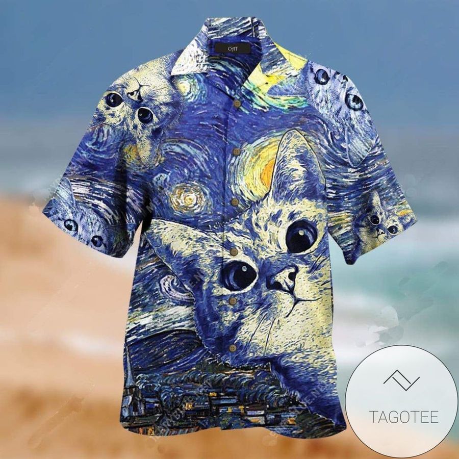 Find Cat In Starry Night Unisex Hawaiian Aloha Shirts