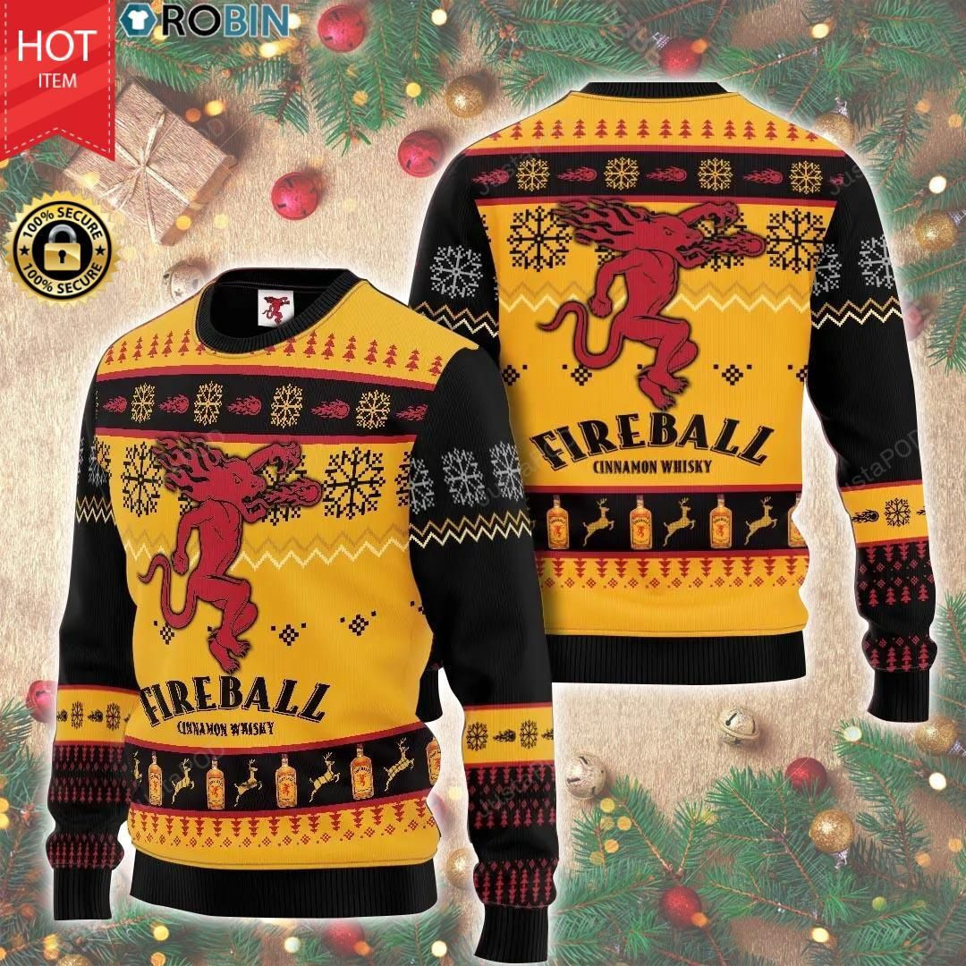 Fireball Cinnamon Whisky Ugly Christmas Sweater All Over Print Sweatshirt