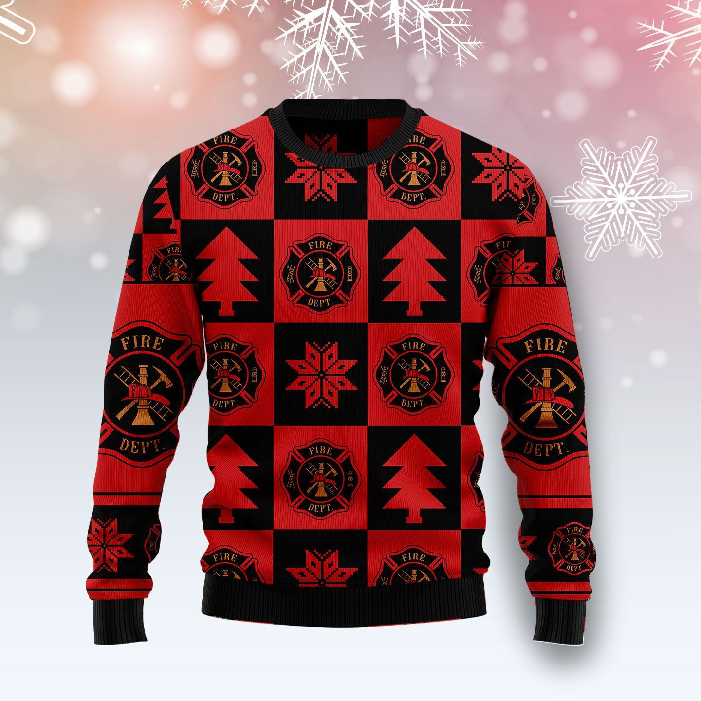 Firefighter Christmas Pattern Ugly Christmas Sweater All Over Print Sweatshirt