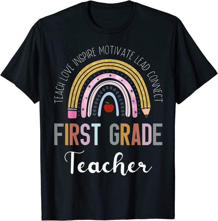 First Grade Teacher Teach Love Inspire Boho Rainbow
