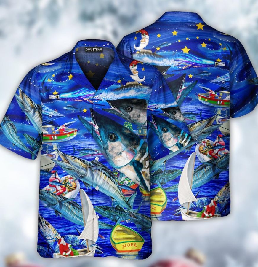 Fish Love Ocean Blue Christmas Hawaiian Shirt