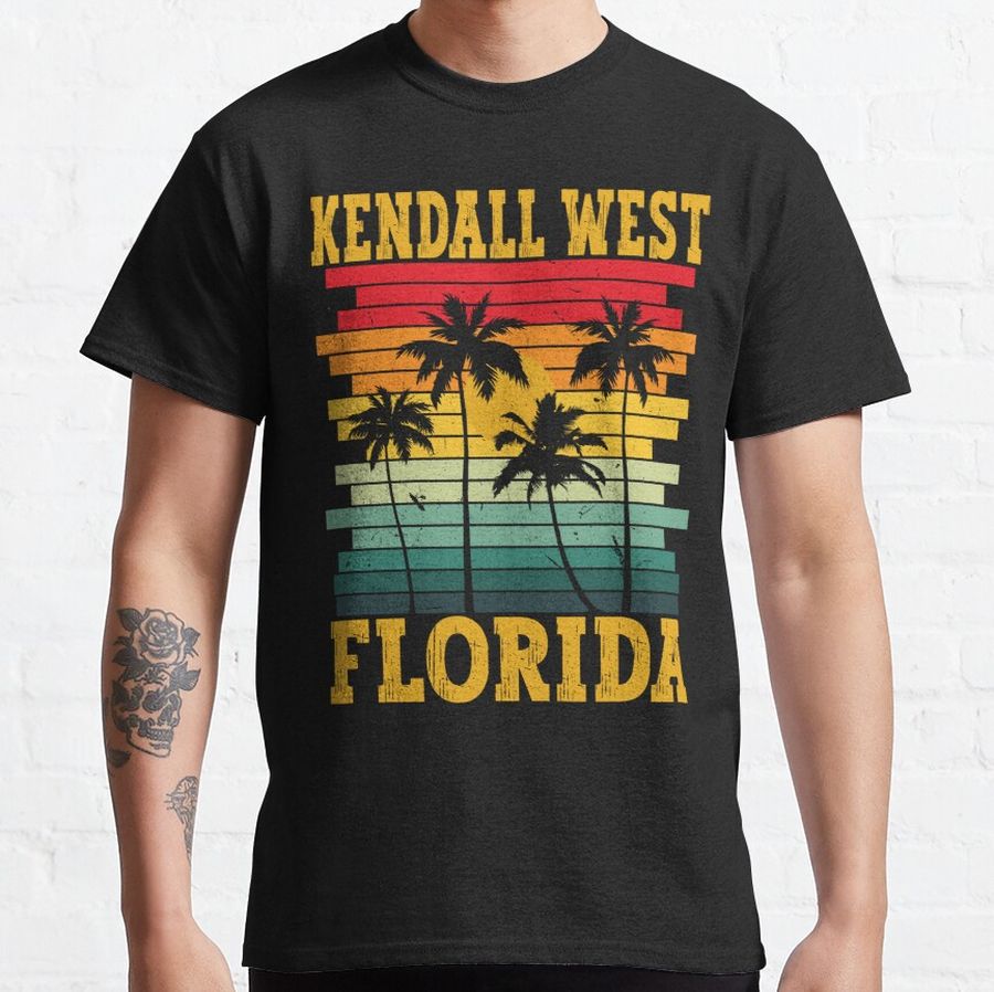 Fl Tropical Summer Palm Trees Retro Kendall West Florida Classic T-Shirt