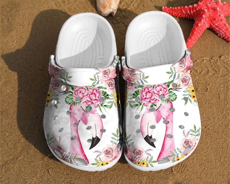Flamingo Flower Watercolor Floral Gift For Lovers Crocs Clog Shoes