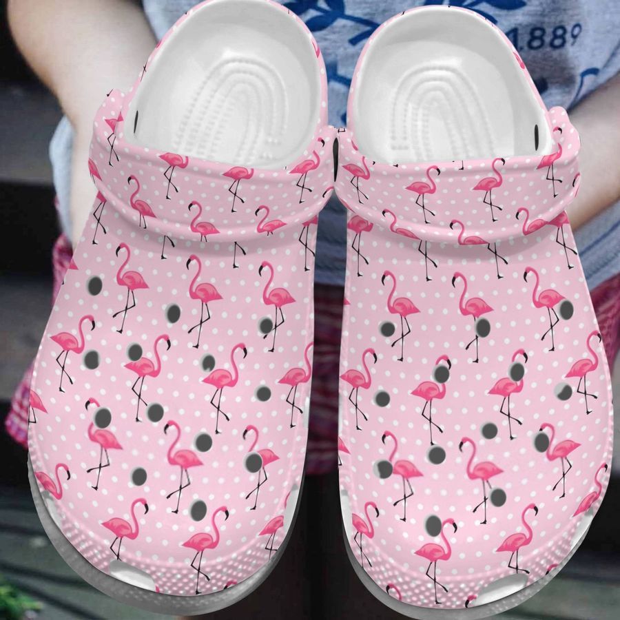 Flamingo Pinky Pattern Rubber Crocs Crocband Clogs, Comfy Footwear