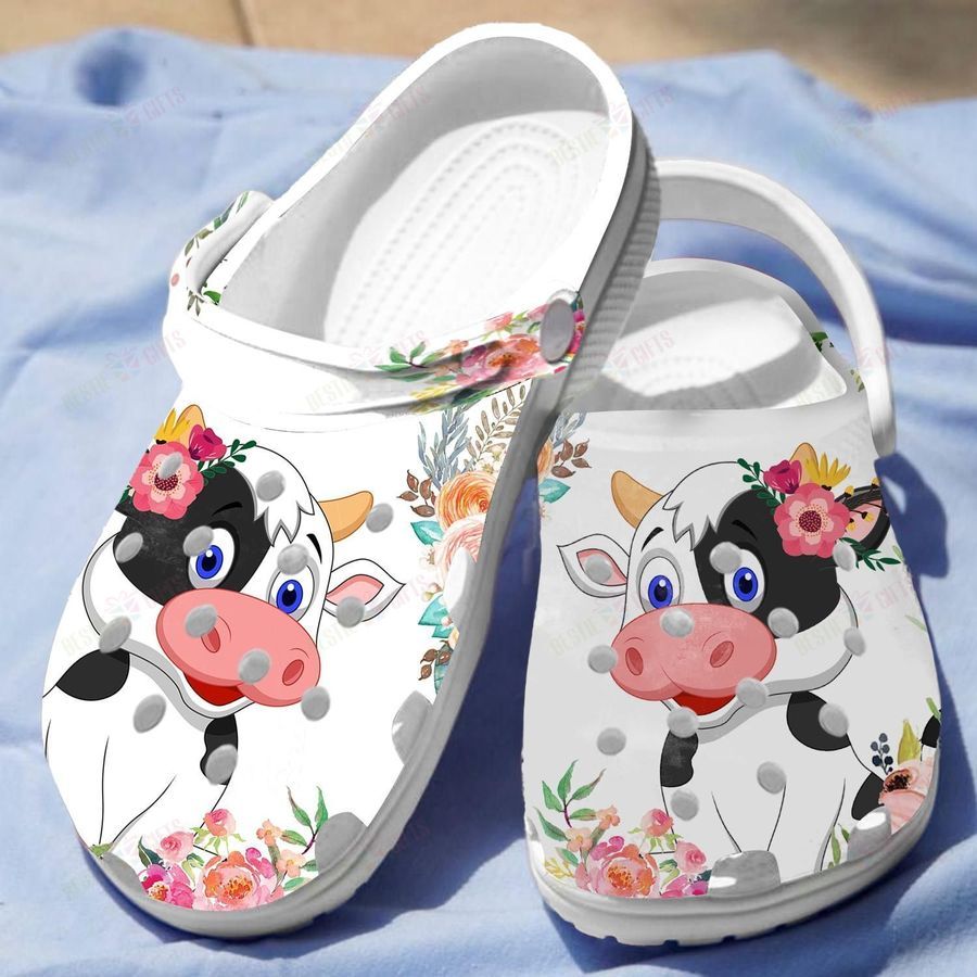 Floral Dairy Cattle Crocs Classic Clogs Shoes