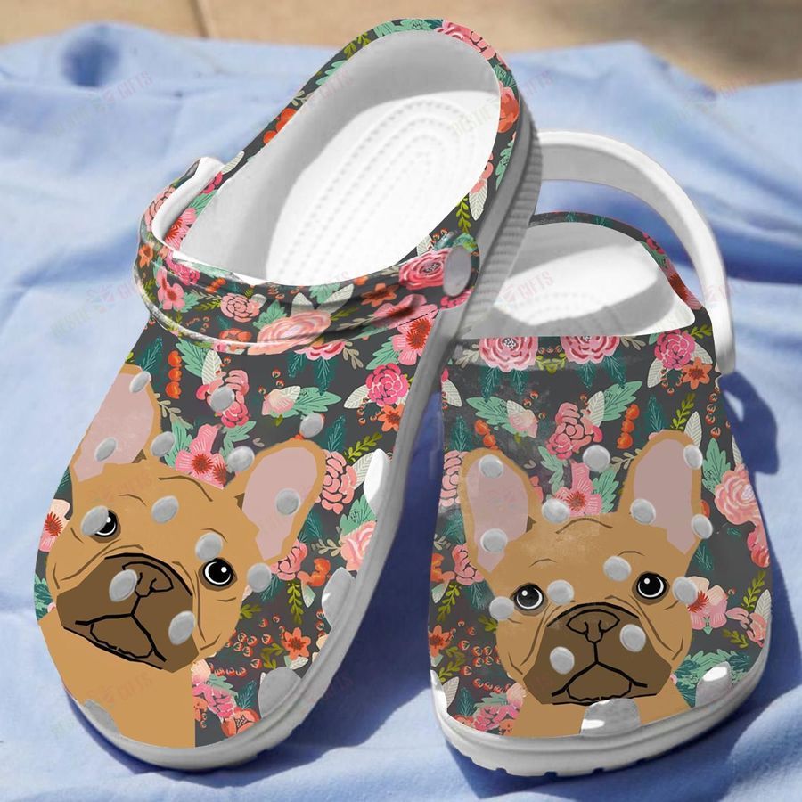 Floral French Bulldog Crocs Classic Clogs Shoes