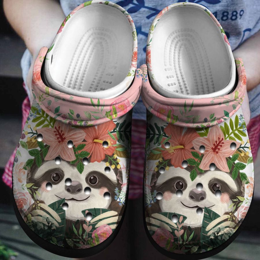 Floral Sloth Shoes - Cute Animal In Flower Crocs Clogs Gift - Floral2-Sloth
