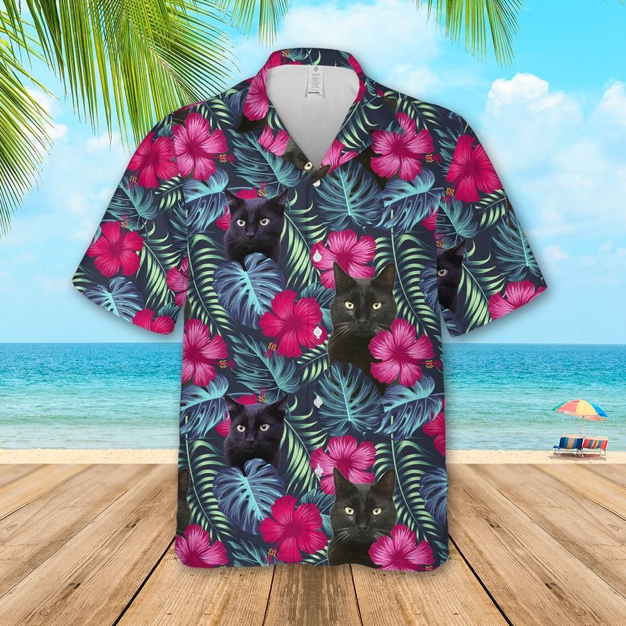 Floral Tropical Black Cat Hawaiian Shirt Pre10303, Hawaiian shirt, beach shorts, One-Piece Swimsuit, Polo shirt, funny shirts, gift shirts