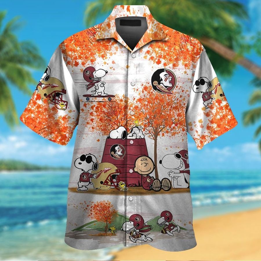 Florida State Seminoles Snoopy Autumn Short Sleeve Button Up Tropical Aloha Hawaiian Shirts For Men Women