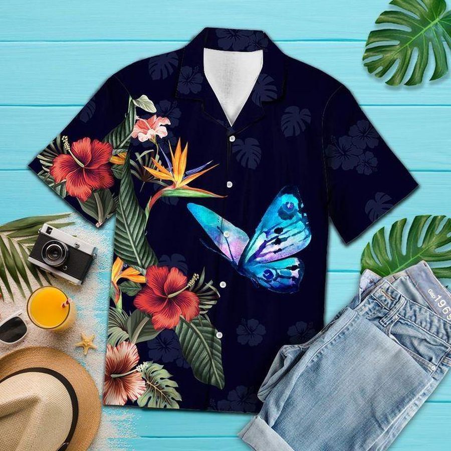 Flower Butterfly Hawaiian Shirt Pre13085, Hawaiian shirt, beach shorts, One-Piece Swimsuit, Polo shirt, funny shirts, gift shirts, Graphic Tee