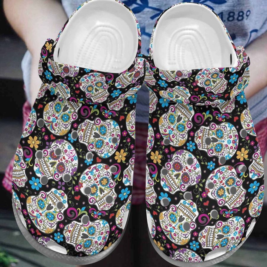 Flower Skullcap Art Mandala Gift For Lover Rubber Crocs Crocband Clogs, Comfy Footwear