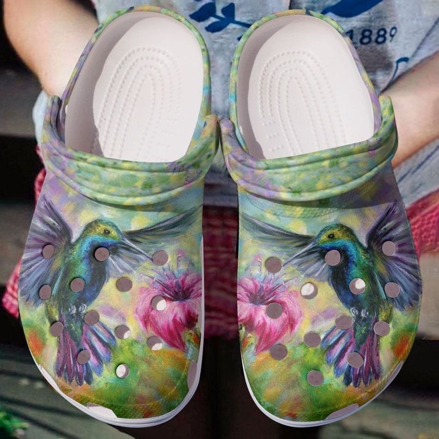 Fly High Hummingbird Shoes - Floral Bird Crocs Clog Gift For Female - Fly-Hmb