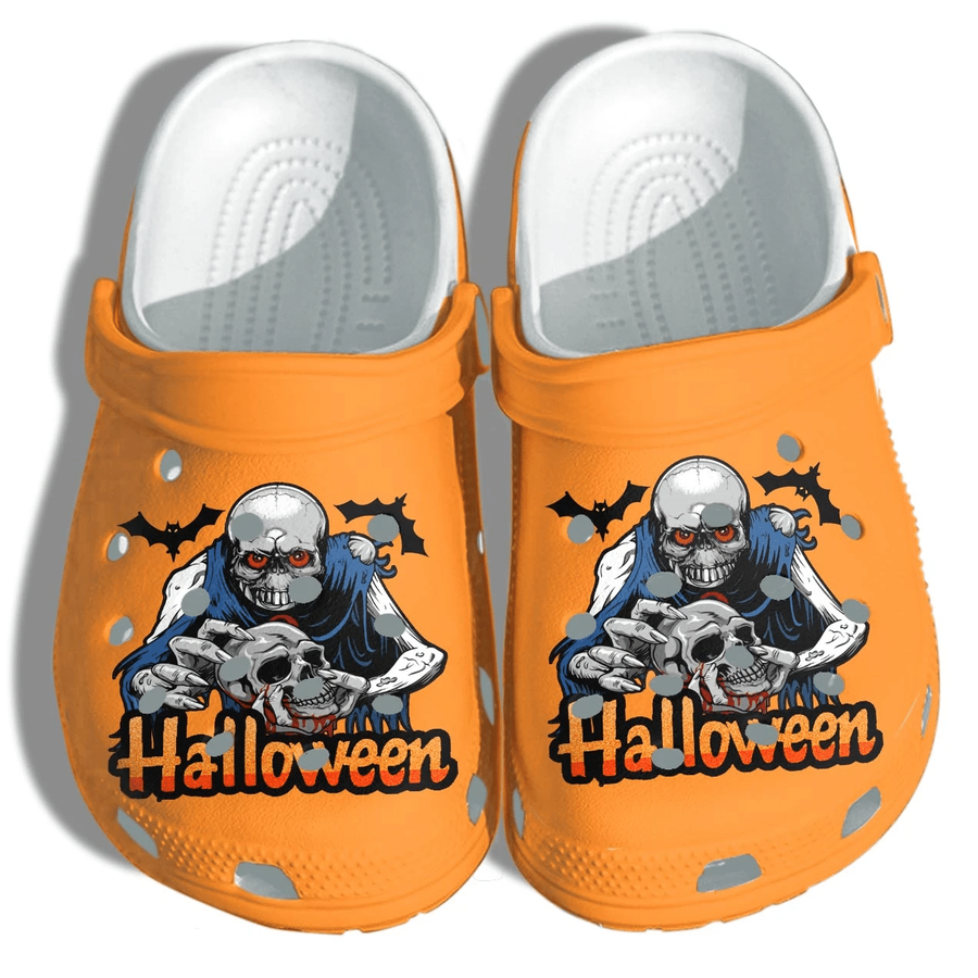 Footeball Player Skull Tattoo Holding Skullcap Shoes Clog - Halloween Crocs Crocband Clog Birthday Gift For Man Son Friend.png