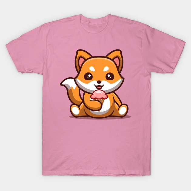 Fox Sitting Eating Ice Cream Cute Cartoon T-shirt, Hoodie, SweatShirt, Long Sleeve